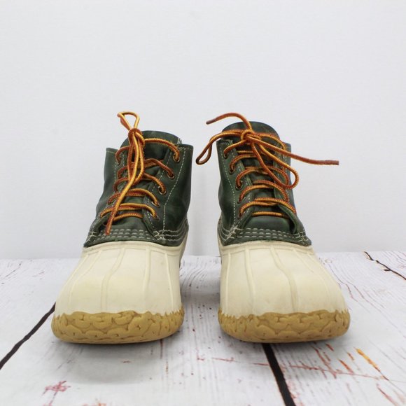 LL Bean 6" Green White Leather Unlined Gumshoe Ankle Duck Boots Size M 8 L 10 - Picture 4 of 9